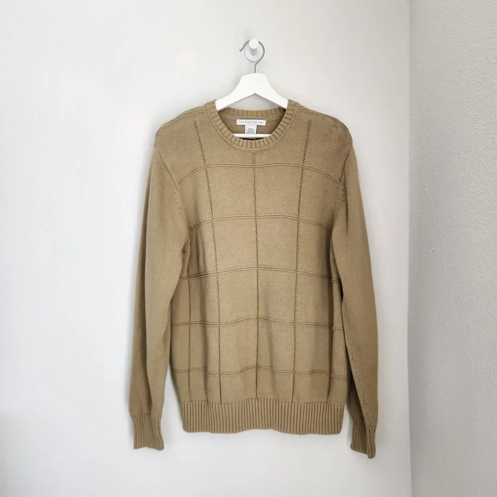 Vintage Geoffrey Beene Tan Grid Knit Crewneck Sweater Grandpacore Long Sleeve M - Picture 13 of 13
